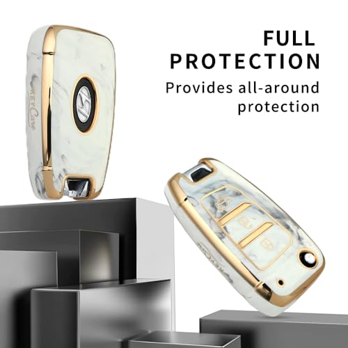 Image of Keyzone TPU Key Cover Compatible for Hyundai i20, Kona, Verna 3 Button flip Key (Marble)