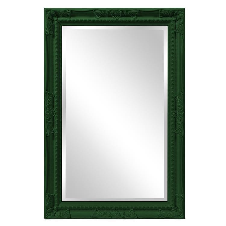 Image of Howard Elliott Collection Queen Ann Rectangular Glossy Hunter Green Wall Mirror, Rectangle Hanging Wood Framed Vanity Mirrors for Home Decor, Living Room, Bathroom, Bedroom, or Hallway, 24 x 36 Inch