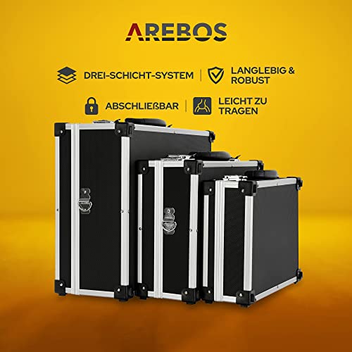 Arebos 3er Set Transportkoffer | 50 L Gesamtvolumen | abschließbar | mit Tragegurt und Schloss | universal als Transportbox geeignet | Werkzeugbox Aufbewahrungskoffer Moderationskoffer