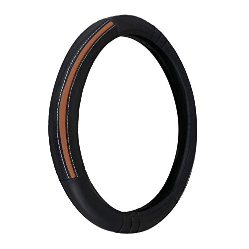 AllExtreme EXB2FM1 PU Leather Universal Anti-Slip Perforated Car Auto Steering Wheel Cover with Finger Design (37cm, Black)