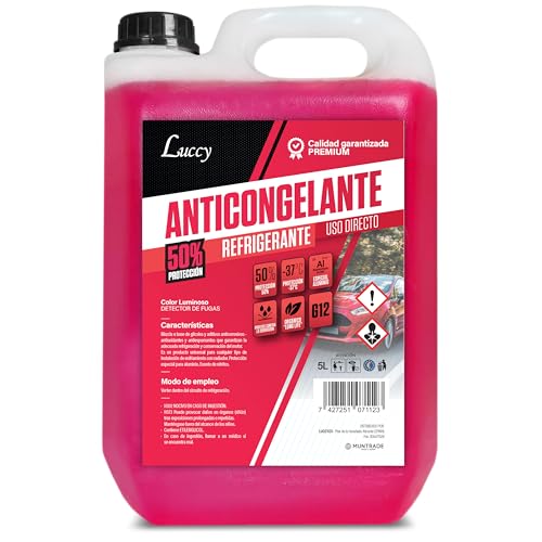 LUCCY Anticongelante Coche G12 50% Protección -37ºC Rojo - 5 Litros - Fórmula Mejorada - Líquido Refrigerante Profesional para Vehículos Fórmula Orgánica Long Life
