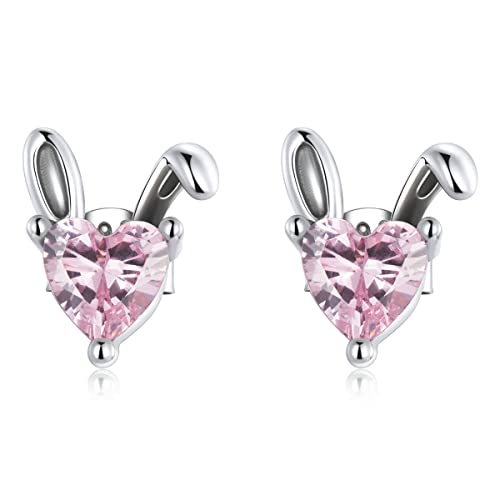 Boucles d'oreilles cœur argent lièvre et cristal, le cadeau femme idéal