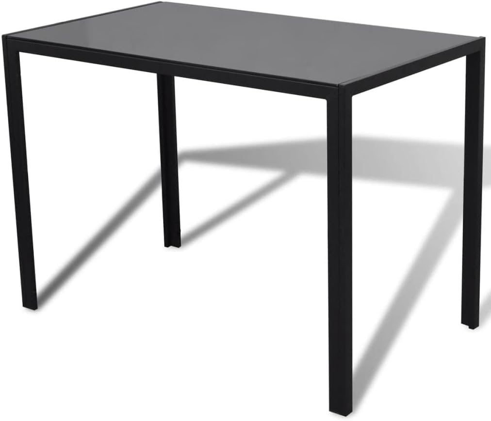vidaXL Five Piece Black and White Dining Table and Chair Set - Modern Design - Glass Top Table - Artificial Leather Upholstered Chairs - Iron Frame and Legs