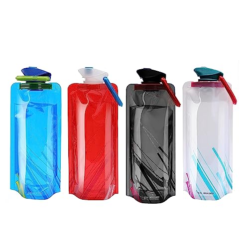 KHDULQ 4 Pcs Foldable Water Bottle, Reusable Drink Pouches Bags, Foldable Sports Bottle