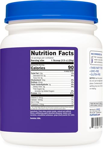 Image of Nutricost Clear Whey Protein Isolate Powder (Concord Grape) 1 LB, GMO-Free | 20g of Protein, 0g Added Sugar, Gluten-Free