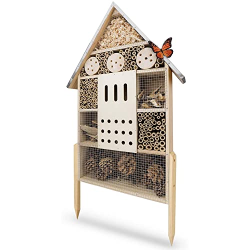 Wildlife Friend I Hôtel pour Insectes XXL Debout - 76cm & Toit Métallique - Grand, Non Traité, Maison pour Abeilles, Papillons, Aide à La Nidification - Hotel A...