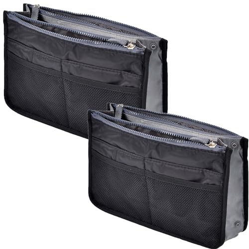 YUEMING 2Pcs Handtaschen Organiser, Taschenorganizer für Frauen, Kosmetikorganizer 13 Taschen Erweiterbar Liner Bag Pouch Reißverschluss Tote Organizer Wickeltasche Reisetasche mit Griff 28x16.5x8.5cm