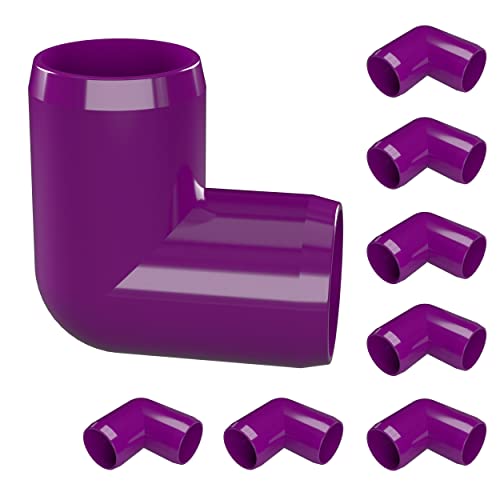 FORMUFIT 3/4” 90 Degree Elbow Furniture Grade PVC Fitting in Purple, Made in USA, UV-Resistant, Impact-Proof, 1.050” Actual Socket Diameter (Pack of 8) - F03490E-PU-8