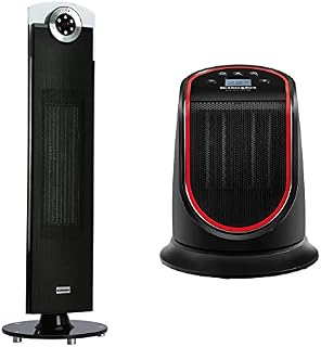 Dimplex DXSTG25 Studio G 2.5 kW Ceramic Tower Heater, Black & M2GTS Ceramic Heater, Compact 2kW Fan Heating Unit, Portable Electric Free Standing Fan Heater with Motorised Oscillation, Black/Red