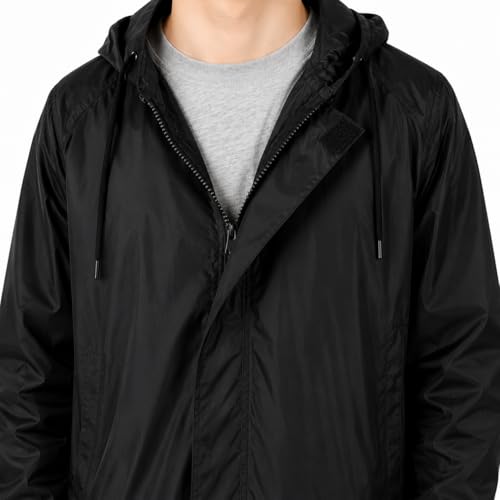 Image of Waterproof Hooded Long Rain Coat for Men, Polyester, Full Sleeves, Regular Fit, Outdoor Riding, Camping & Hiking
