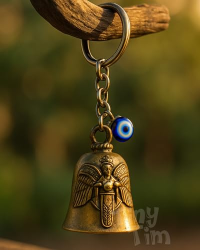 Image of Tiny Tim Guardian Bell with Evil Eye Charm - Protective Motorcycle & Car Accessory - Tibetan-Inspired Design - Wards Off Negative Energy - Ideal Gift for Bikers & Travelers