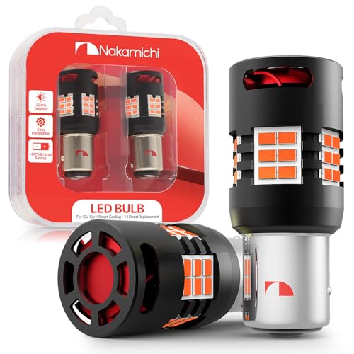 Nakamichi Bombilla SMD LED 1157 7528 P21/5W BAY15D para coche, con CANBUS, ventilador 12000 RPM sin errores para luz de marcha atrás, freno, intermitente, luz trasera (Ámbar Giallo, 30 LED, Pack de 2)