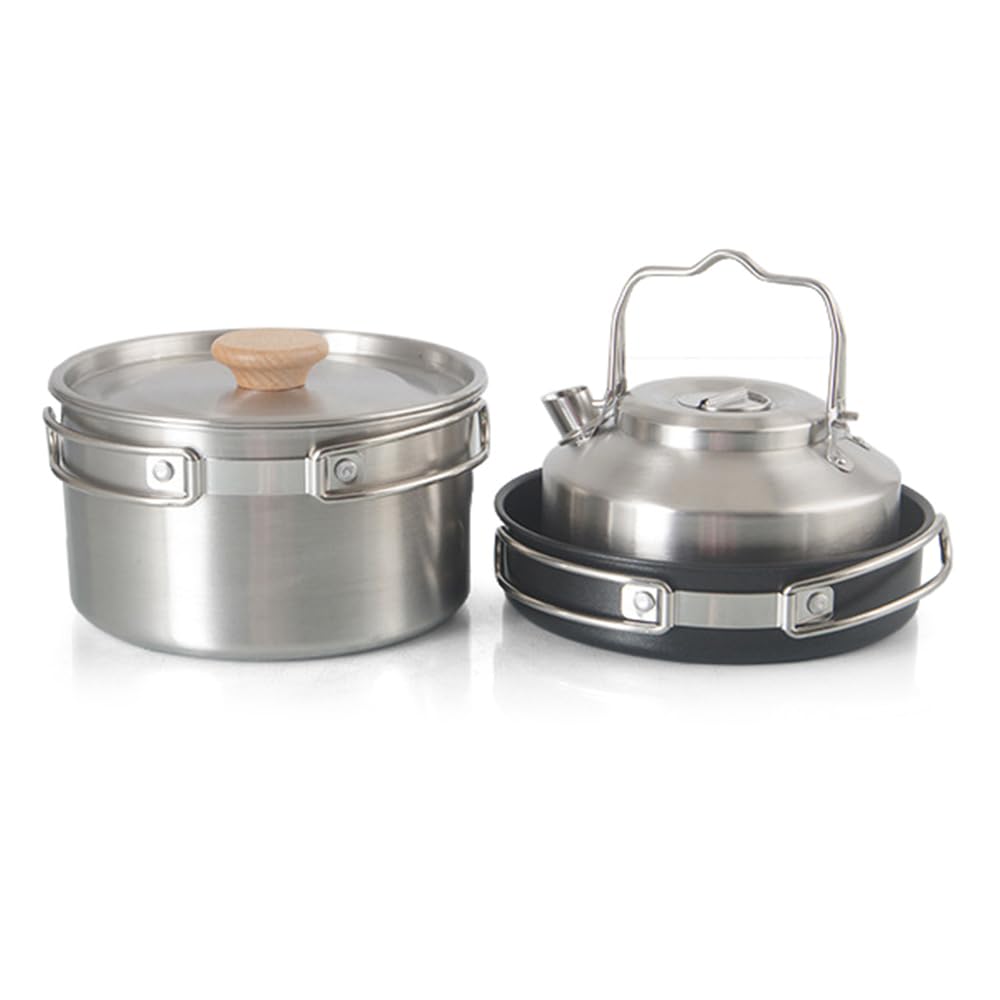 Kit de Casseroles Camping, Poêlé, Bouilloire, Casserole en Acier Inoxydable | cuisine, casseroles de casserole de randonnée pliable, mess de poêle portable léger compact, randonnée, Pique-niques, pêche
