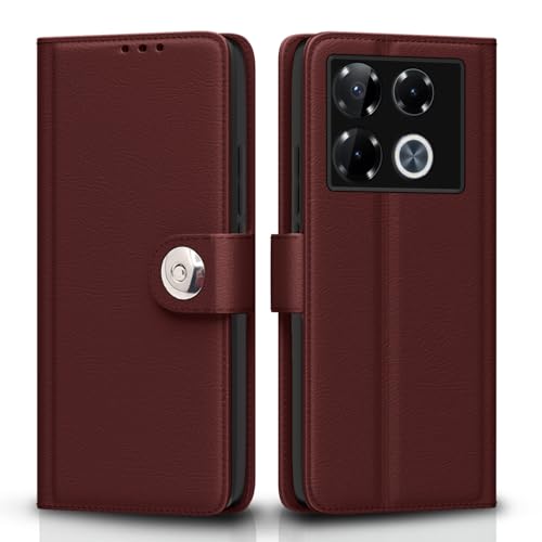 Image of Pikkme Flip Cover Leather Finish | Inside TPU with Card Pockets | Wallet Stand and Shock Proof | Complete Protection Button Flip Case for Infinix Note 40 Pro Plus 5G(Brown)