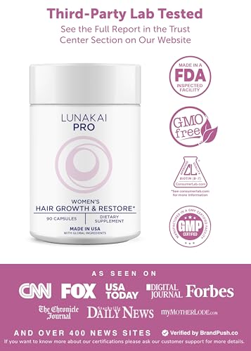 Image of Lunakai USA Made Hair Growth Supplement for Women - Advanced 20 Nutrient with Marine Collagen, Saw Palmetto, Biotin & Keratin - Daily Hair Vitamins for Thicker Strands - 90 Capsules