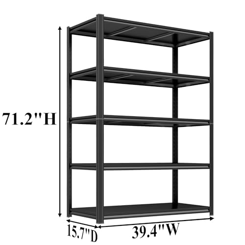 Image of 5 Tier Bookshelf, Large Industrial Metal Shelving, Heavy Duty Storage Shelves For Books And Display. Adjustable Open Standing Book Shelf For Living Room, Bedroom, Office (39.4 inchWx15.7 inchDx71.2 inchH)