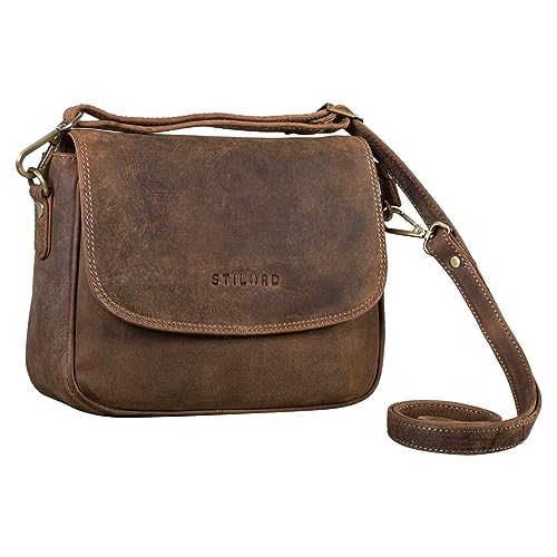 STILORD Aisha Vintage Handtasche Damen Leder Umhängetasche elegant und zeitlos Damentasche aus echtem Leder Farbe:mittel - braun
