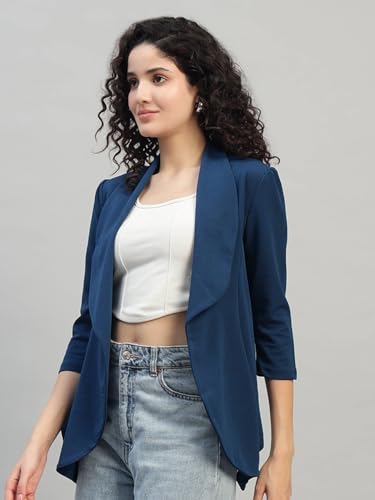 Image of Cotton Blend Women's Single Breasted Relaxed Fit Shawl Collar 3 /4 Sleeve Blazer