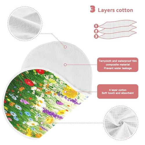 J JOYSAY Flower Meadow Sunny Blue Baby Burp Cloths for Boys Girls Large 22''x11'' Cotton 4 Layer Burp Cloths Pack for Boy Spit Up one sizex23