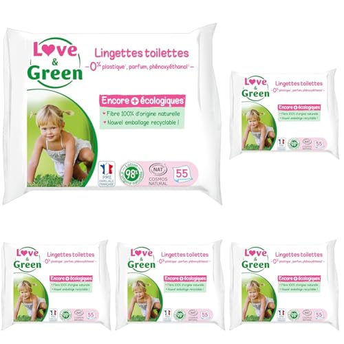 Love & Green Toallitas ecológicas – Paquete de 275 toallitas – Certificado Cosmo Natural por ECOCERT y FSC