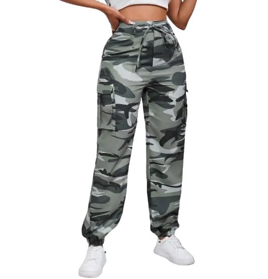 Generic Women's Camouflage Multi-Pocket Cargo Pants - Casual Camo Print with Side Tie and Flap Pockets, Zipper Fly Closure3