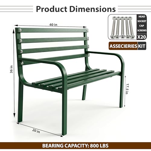 Image of BRISHI 2 Seater Metal Garden Bench for Indoor & Outdoor Park /Patio /Living Room /Terrace /Balcony (Green)