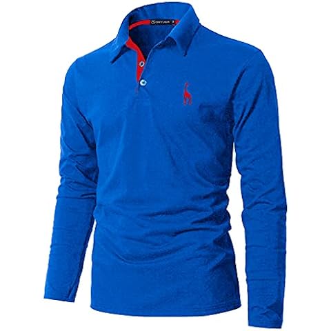 GHYUGR Mens Long Sleeve Polo Shirts with Fashion Embroidery Polos S-2XL,Blue 2,XXXL Cover