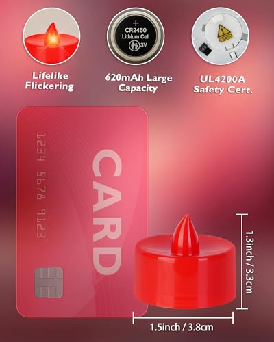 Image of Homemory 24-Pack Red Remote Flameless Battery Tea Light Candles, 400+ Hrs | 2 /4 /6 /8H Timer LED Flickering Tealight Votives for Christmas, Jack O Lanterns, Valentine's Day and Romantic Nights