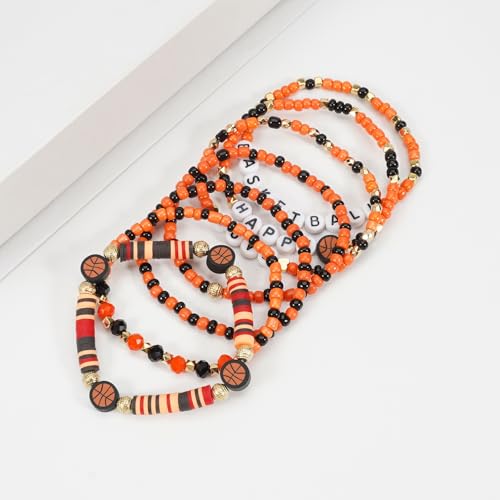 Image of Football Baseball Soccer Beaded Bracelets for Women Stackable Game Day Sports Theme Bracelet