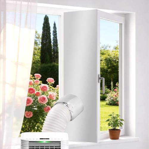 Ninonly Kit Ventana Aire Acondicionado Portatil, 400 cm Sellado Ventana para Aire Universal con Cordón Ajustable, Sello Accesorios AC Móviles para Ventanas Abatibles, Sin Taladros