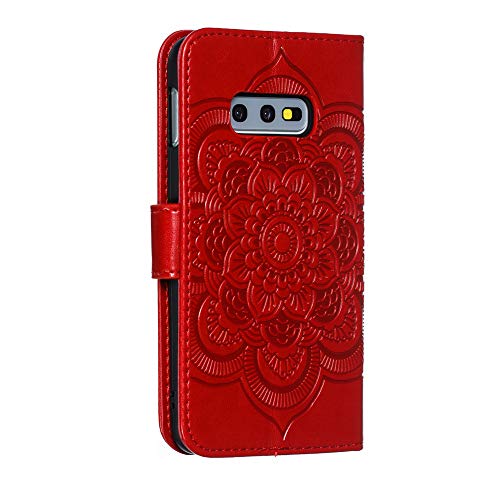 Leecoco For Samsung S10E Case Mandala Embossing Luxury Pu Leather Flip Notebook Wallet Bookstyle Magnetic Stand Card Slot Folio Bumper Protection Cover For Samsung Galaxy S10E Mandala Red Ld #TOP2