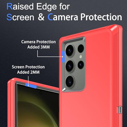 Coque Samsung S23 Ultra rouge et gris avec protections d'écran et d'objectif intégrées