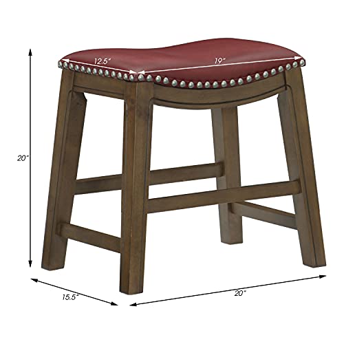 Lexicon Alviso Wooden Saddle Seat Dining Stool, 18" Sh, Red #TOP2
