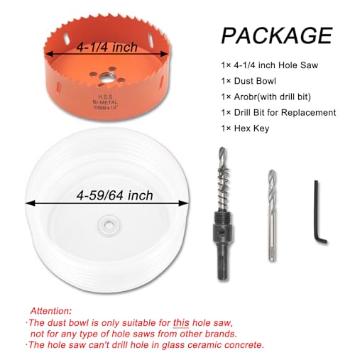 Image of 4.25 Hole Saw for Recessed Lights Can Lights, 4-1 /4 Inch Hole Cutter with Dust Bowl Catcher for Led Recessed Lighting 4 Inch and Wood Metal Drywall, Bi-Metal Construction