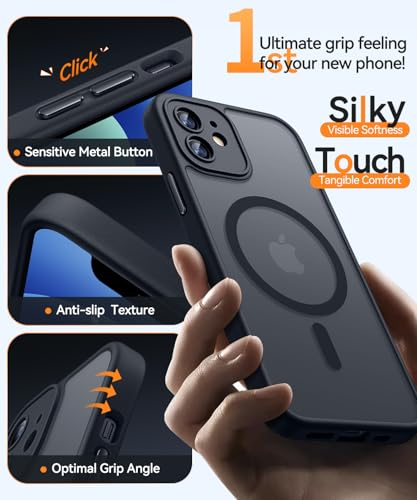 Image of CANSHN Magnetic Compatible with iPhone 12 Case, Upgraded [Full Camera Protection] [Compatible with Magsafe] [Translucent Matte] Shockproof Protective Phone Case Cover 6.1 Inch - Black