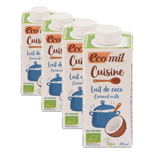 Crema para cocinar de coco cocina orgánica 200ml Ecomil (Paquete de 4)