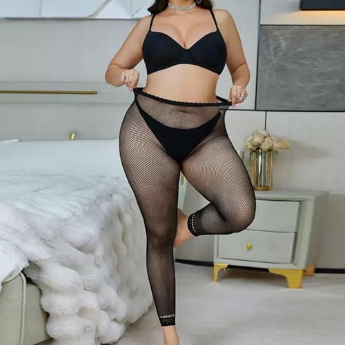 Phedrew Women's Plus Size Fishnet Stockings 3 Pairs High Waist Stretchy Footless Tights4