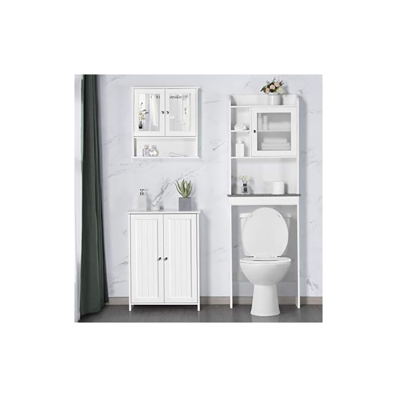 Yaheetech Bathroom Floor Storage Freestanding Wooden Cupboard with 2 Durable Doors and