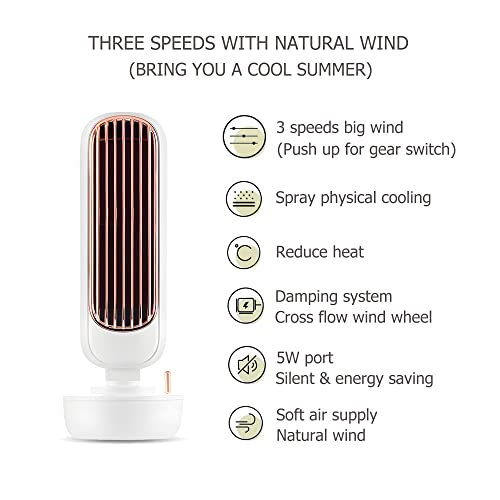 Tayning Portable Tower Fan Usb, Desk Cooling Fan Misting Humidification, Table Personal Fan With 60 Wind Guide Blades, 3 Speed And Timing, Mini Misting Tower Fan For Home, Office And Room(White) #TOP4