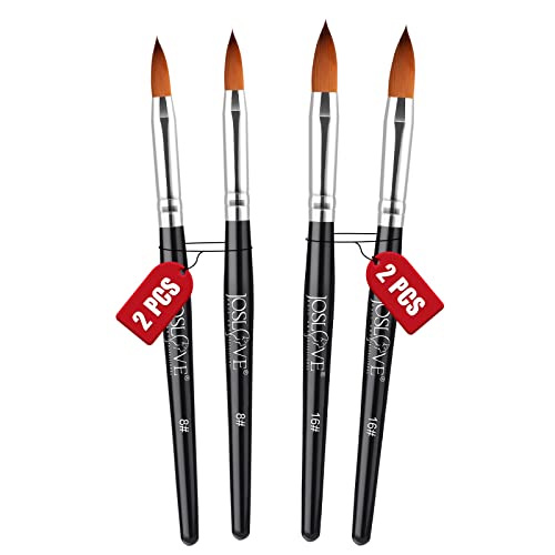 JOSLOVE Acrylic Nail Brush, Kolinsky Acrylic Nail Brush for Acrylic Application, Nail Brushes for Acrylic Powder, Pure Kolinsky Sable Hair, Wooden Handle, 2PCS (Size 8/16)
