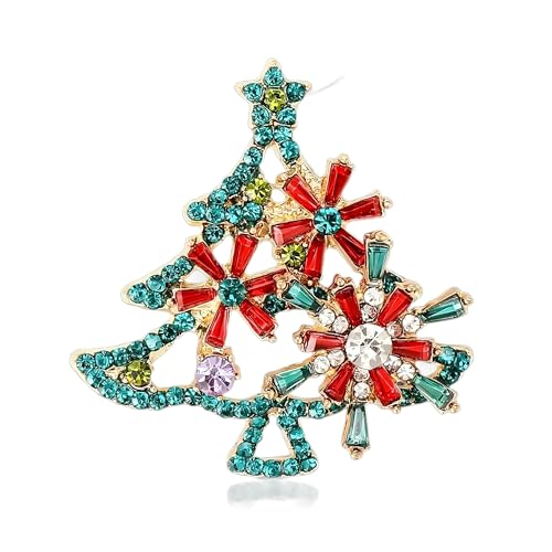 Image of Christmas Brooch Pins Crystal Christmas Tree Snowflake Jingle Bell Reindeer Enamel Brooches Holiday Party Gift for Women