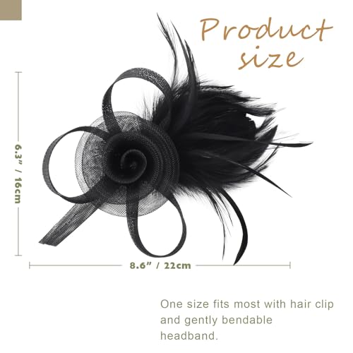 Image of DRESHOW Fascinators Hats for Women Tea Party Fascinator Hats Vintage 50s Headwear Cocktail Wedding Church Derby Hat