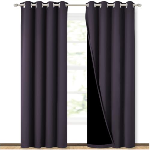 Image of NICETOWN 100% Blackout Curtains 84 inch Long, Greyish Purple, 52 inch Wide, Pair of Energy Smart & Noise Blocking Out Drapes for Baby Room Window, Thermal Insulated Guest Room Lined Window Dressing