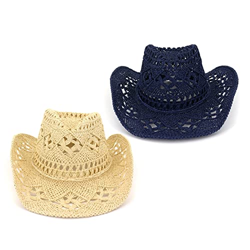 Cowboy hat,Trendy Sunshade Straw Hat Hand-Woven Simple Western Sunhat for Couples Boys Girls Youth3