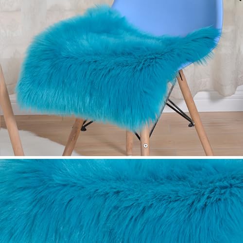 ZuTKekon Faux Fur Sheepskin Square Chair Cover Seat Cushion Pad, Luxurious Wool Area Rugs Fluffy Floor Mat for Living Sofa, Photographing Background