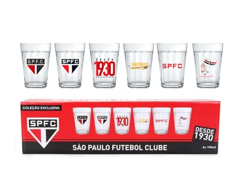 Conjunto com 6 Copos Americanos em Vidro Estampa Escudos Históricos Times Brasileiros Capacidade de