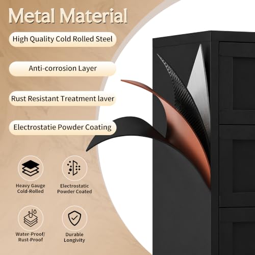 Image of Metal Dresser, 7 Drawer Chest of Drawers for Bedroom, Black