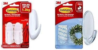 Command Medium Hook, Pack of 2 Hooks and 4 Adhesive Strips, Transparent - Damage Free Hanging - Holds up to 900 gm & Command 17081 Damage Free Medium Hooks 2 Pack , White