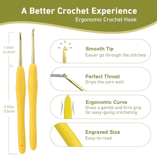 Image of 2.5mm Crochet Hook, Super Smooth 2.5 mm Ergonomic Crochet Hooks for Beginners, Comfort Crochet Needle for Arthritics, 1 Pack