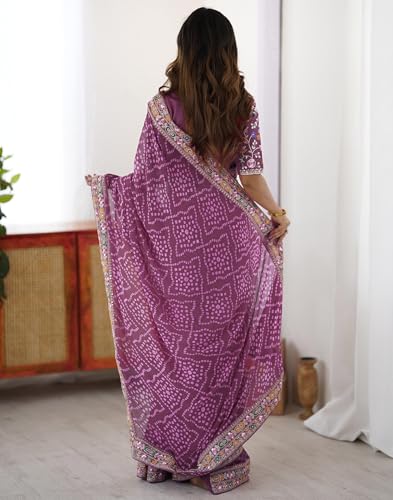 Image of SIRIL Women's Georgette Bandhani Printed Saree with Unstitched Blouse Piece